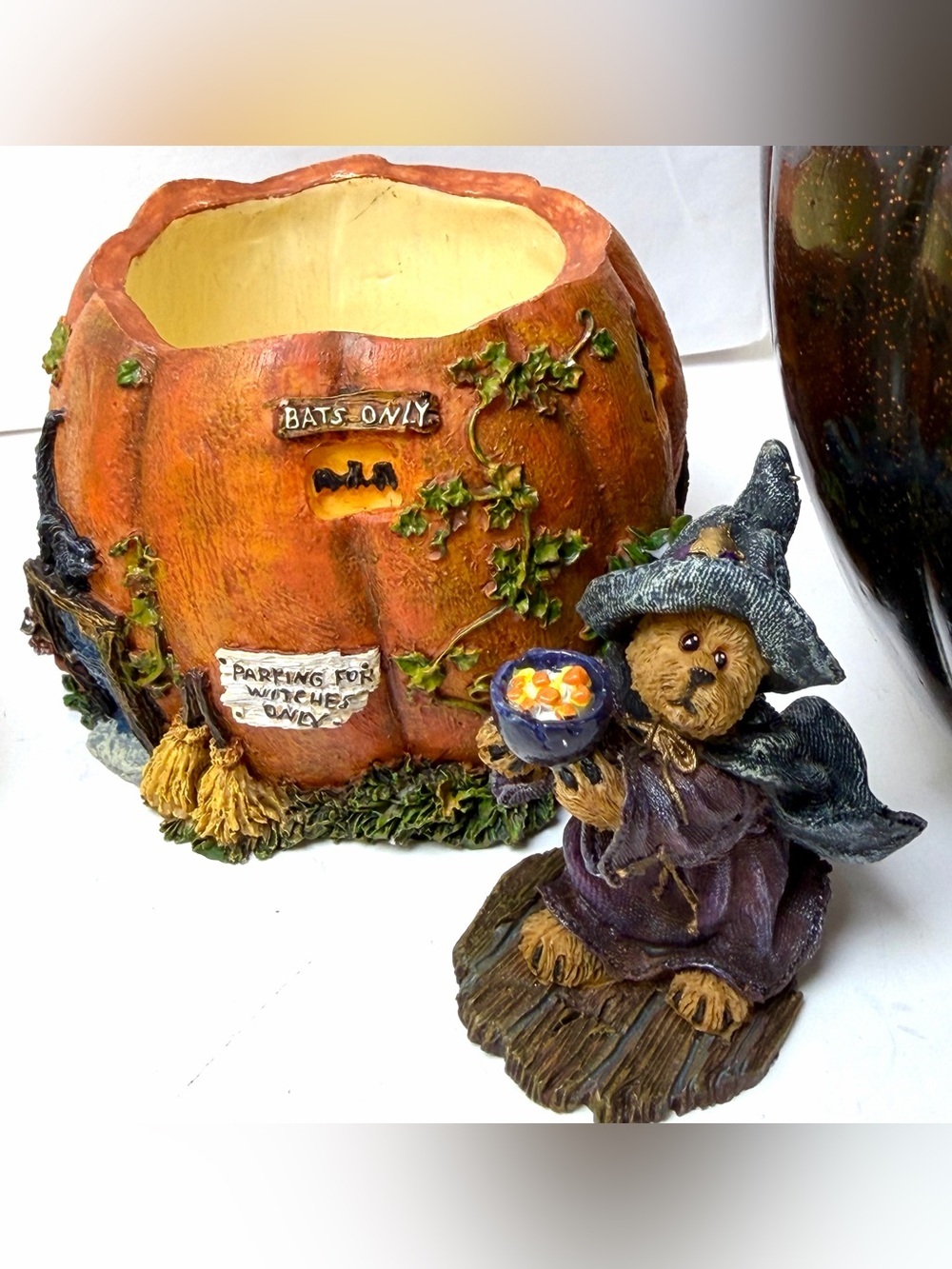 Halloween Decor Lot 9 Pc Glitter Pumpkin Witch Cat Boyds Bear Shelf Sitter + - Picture 6 of 9